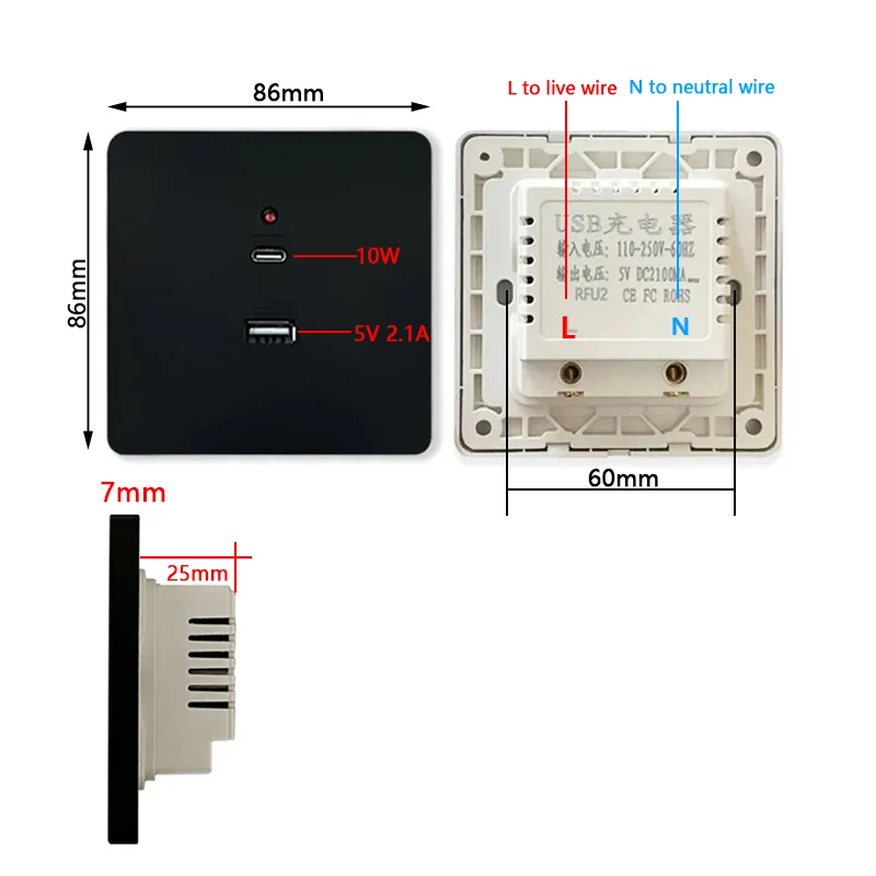 Black Universal Wall USB C Soc - Outdoor Usb Power Strip review and price